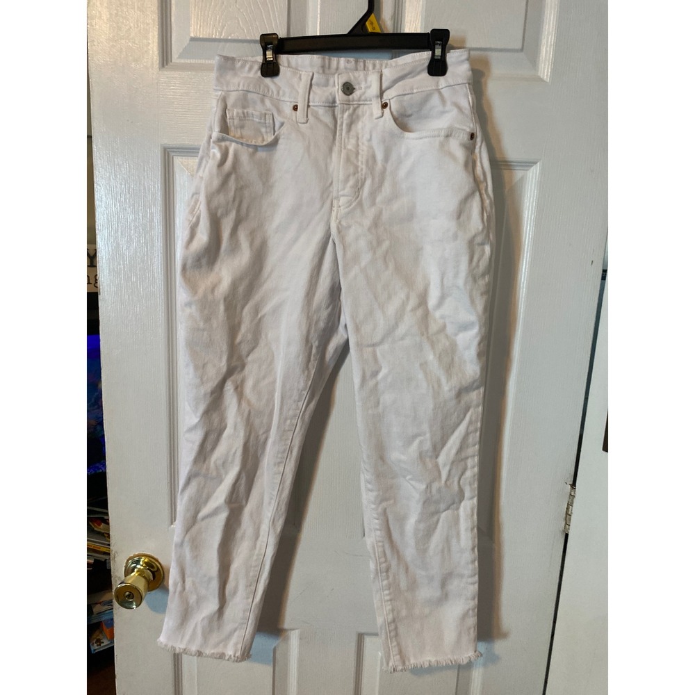 Levis 501 Original Cropped White Jeans High Waisted Straight Leg Frayed Hem 25